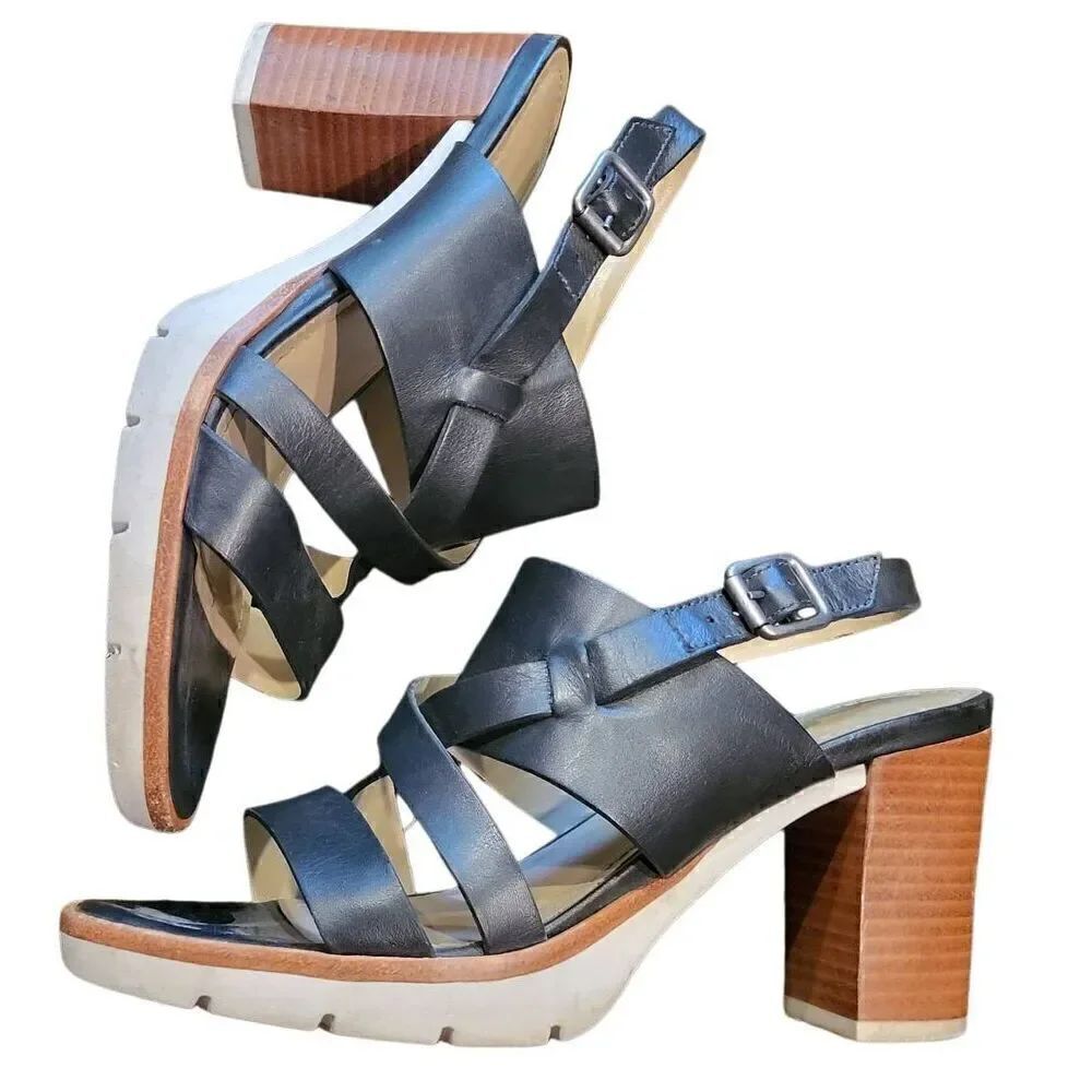 Johnston& Muprhy Kayla Sandals Women's 7 Black White Cross Strap Calf Leather